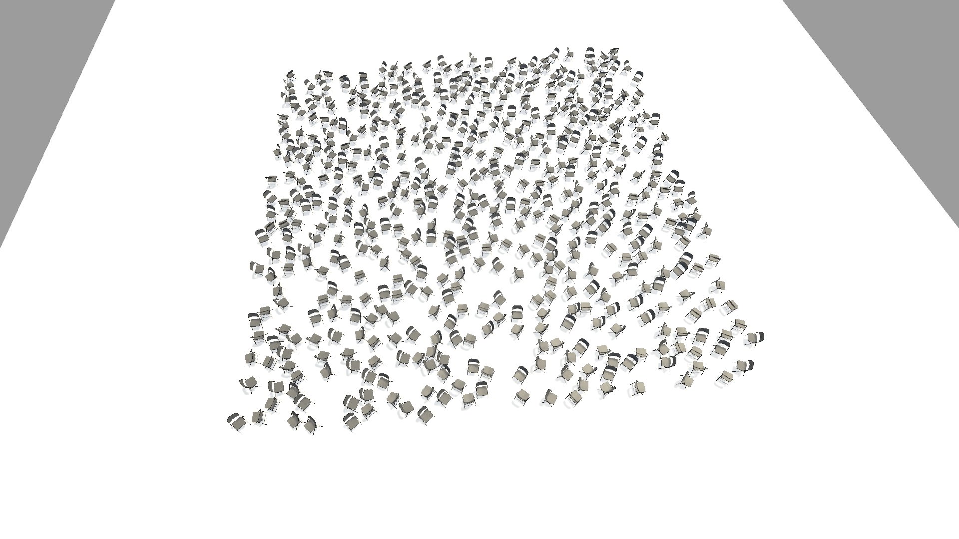 A 3D-rendered field densely packed with hundreds of chairs