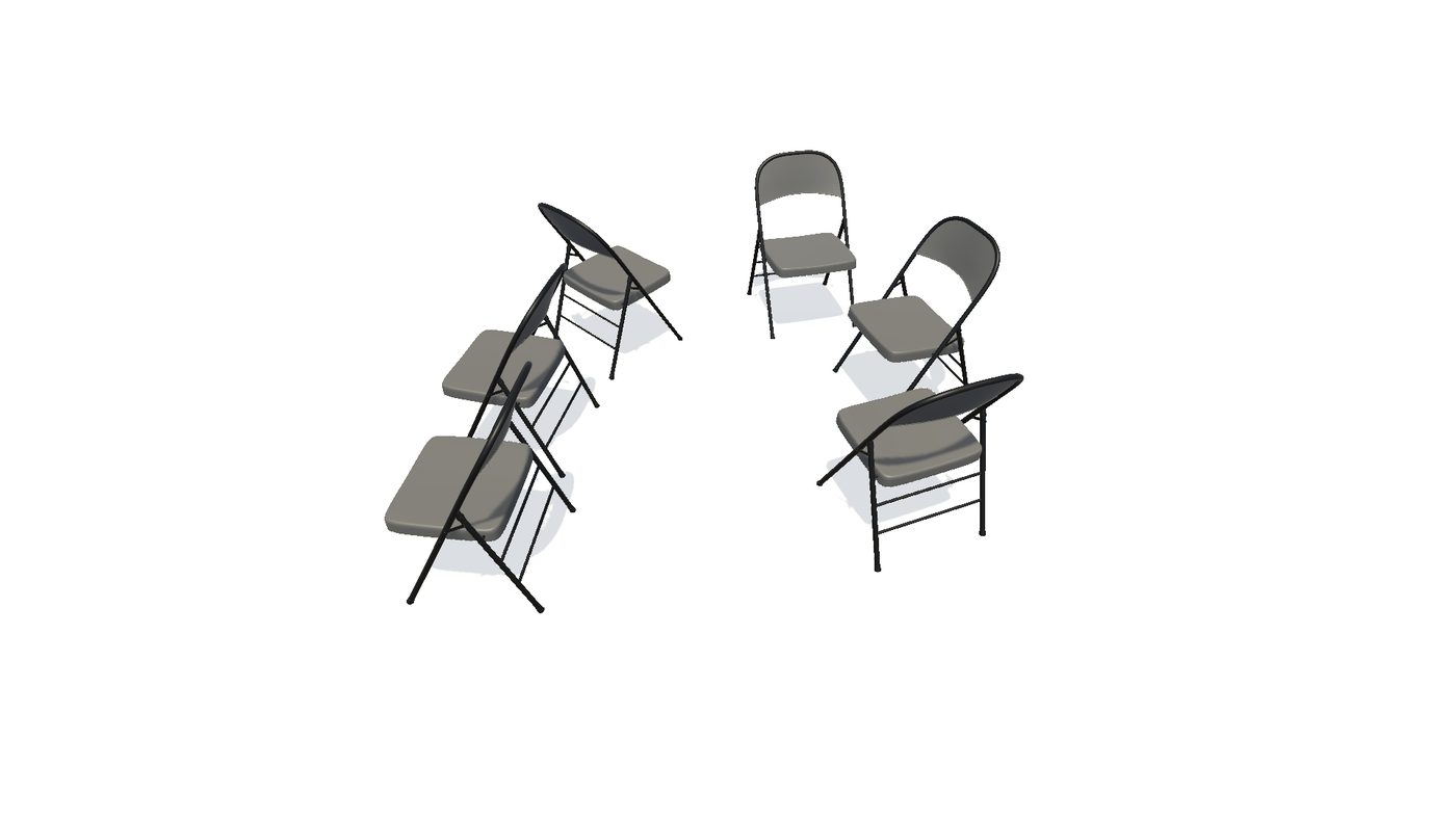 A 3D-rendered room containing a handful of chairs